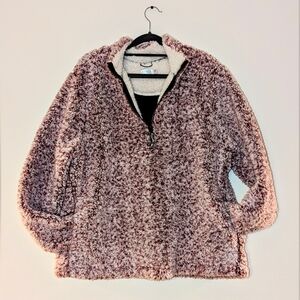 Burgundy Plush Winter SOFT fluffy fleece pullover jacket - Size XL